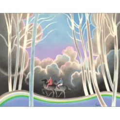 ZAVARO Albert - Lithographie originale "En promenade" 54x74cm