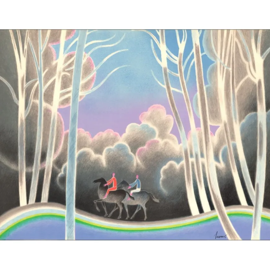 ZAVARO Albert - Lithographie originale "En promenade" 54x74cm